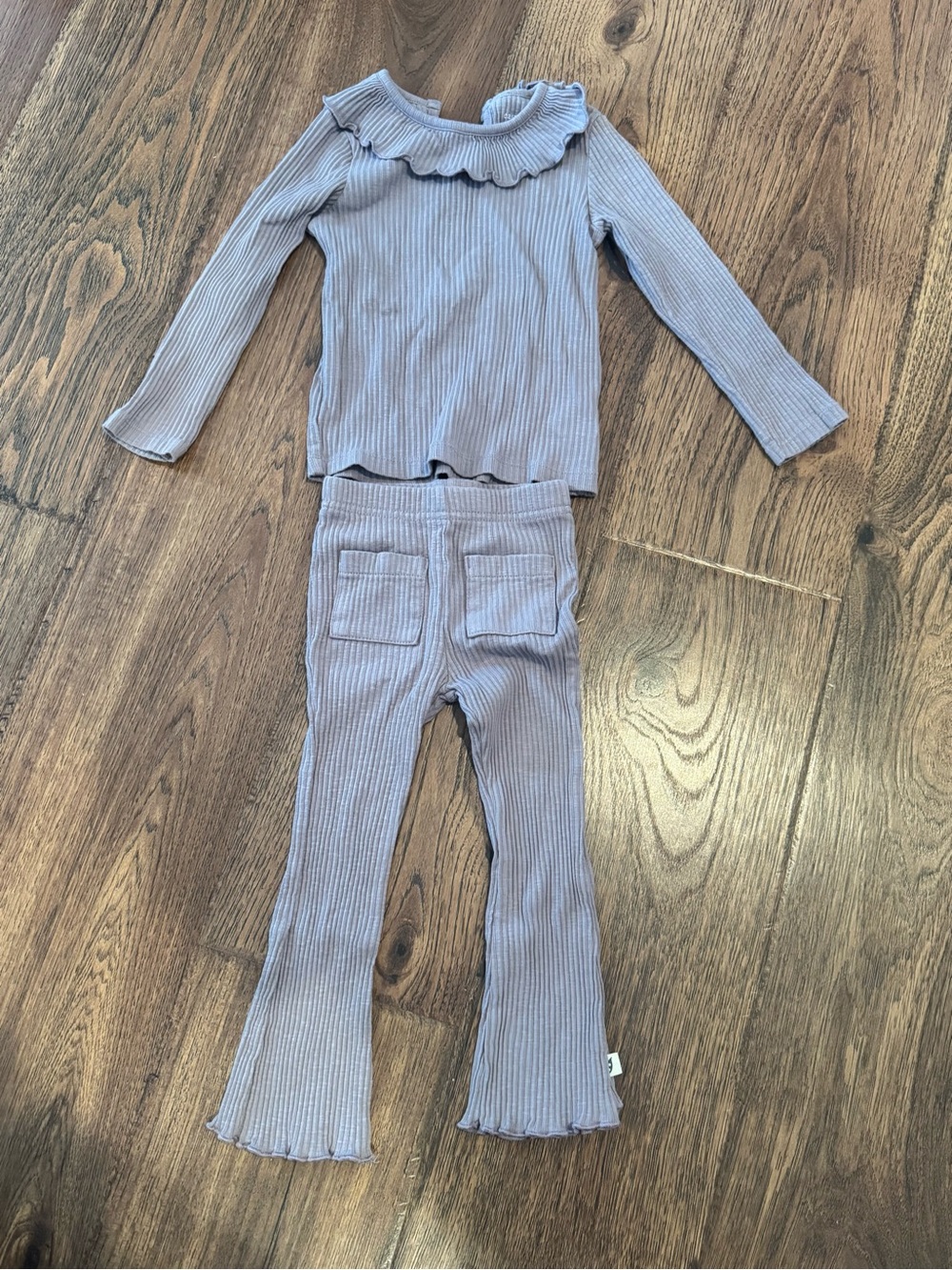 Kids Ribbed Ruffle Top & Flare Leg Matching Set - Lavender